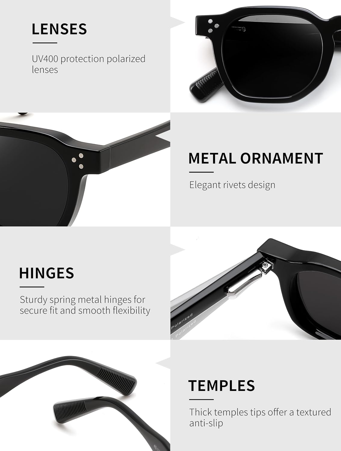 ÉÌƷͼƬ 14 | B0H83DD892 | FEISEDY Retro Thick Polarized Square Sunglasses for Women Men B0458