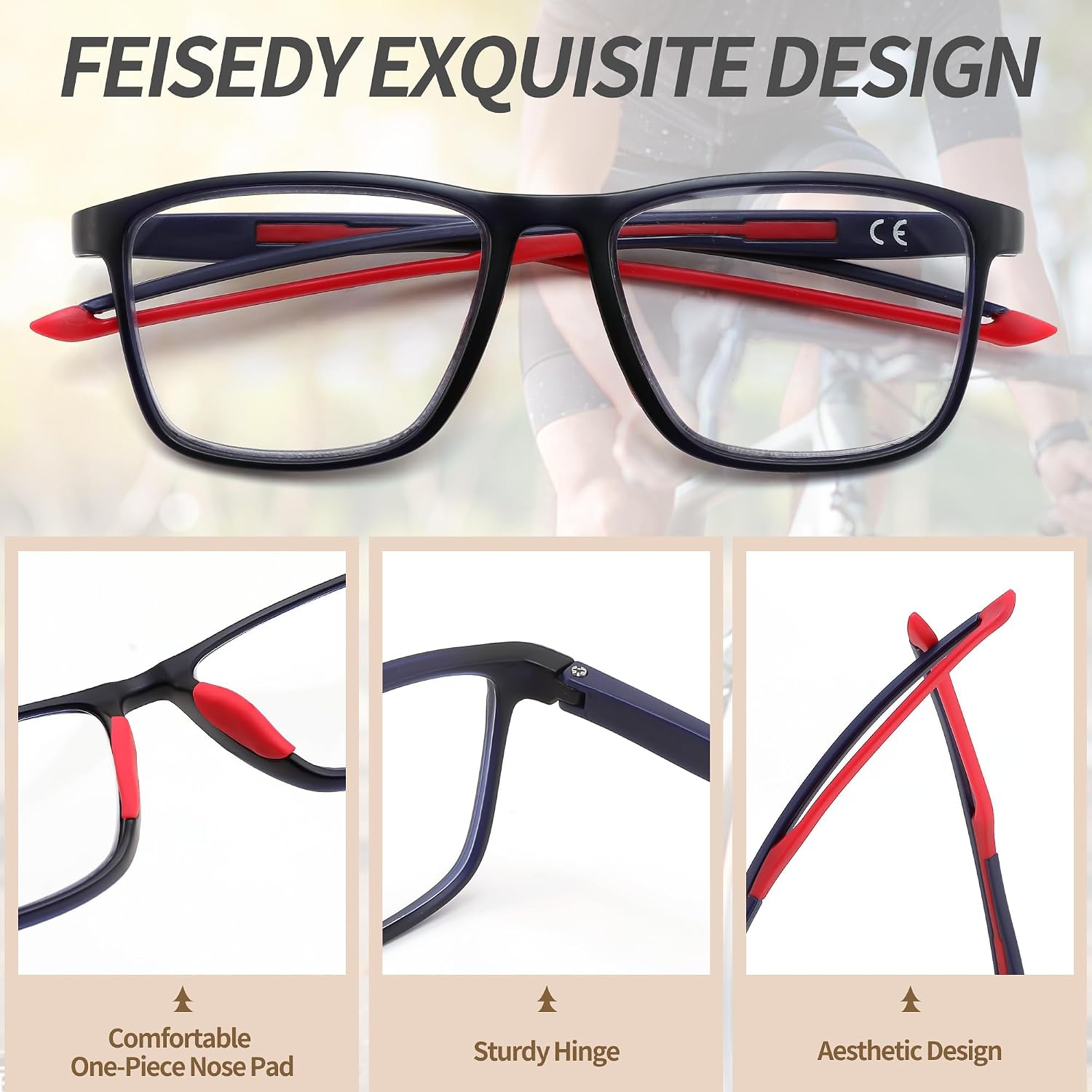 商品图片 11 | B0GLF6C715 | FEISEDY Progressive Multifocal Reading Glasses Blue Light Blocking B0397 | Sports Square Frame Near-Far Dual Use Blue Light Blocking Reading Glasses for Women Men