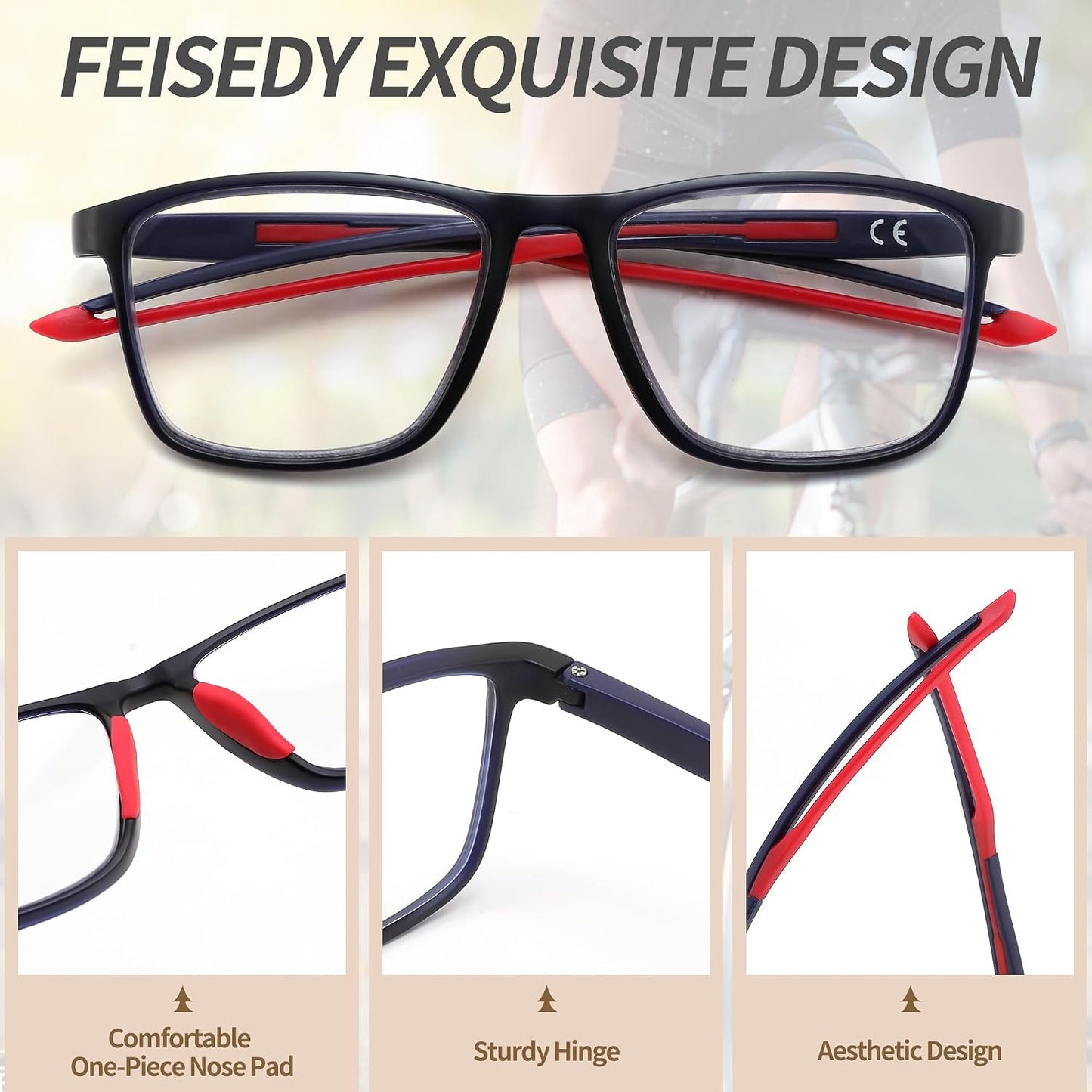 商品图片 11 | B0GLF6C715 | FEISEDY Progressive Multifocal Reading Glasses Blue Light Blocking B0397 | Sports Square Frame Near-Far Dual Use Blue Light Blocking Reading Glasses for Women Men