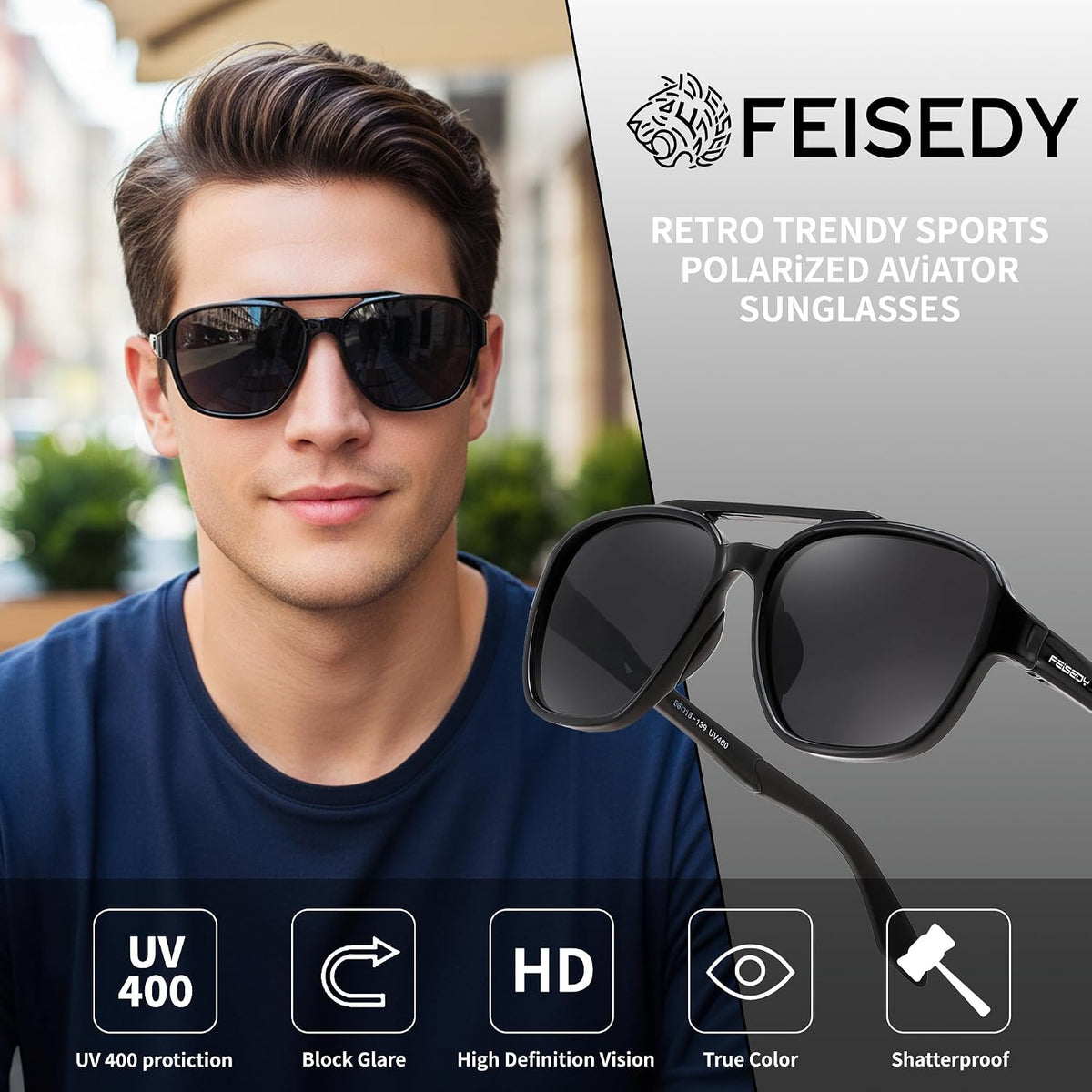ÉÌƷͼƬ 54 | B0DSVK9L2R | FEISEDY Retro Aviator Polarized Sunglasses Women Men Outdoors B0260