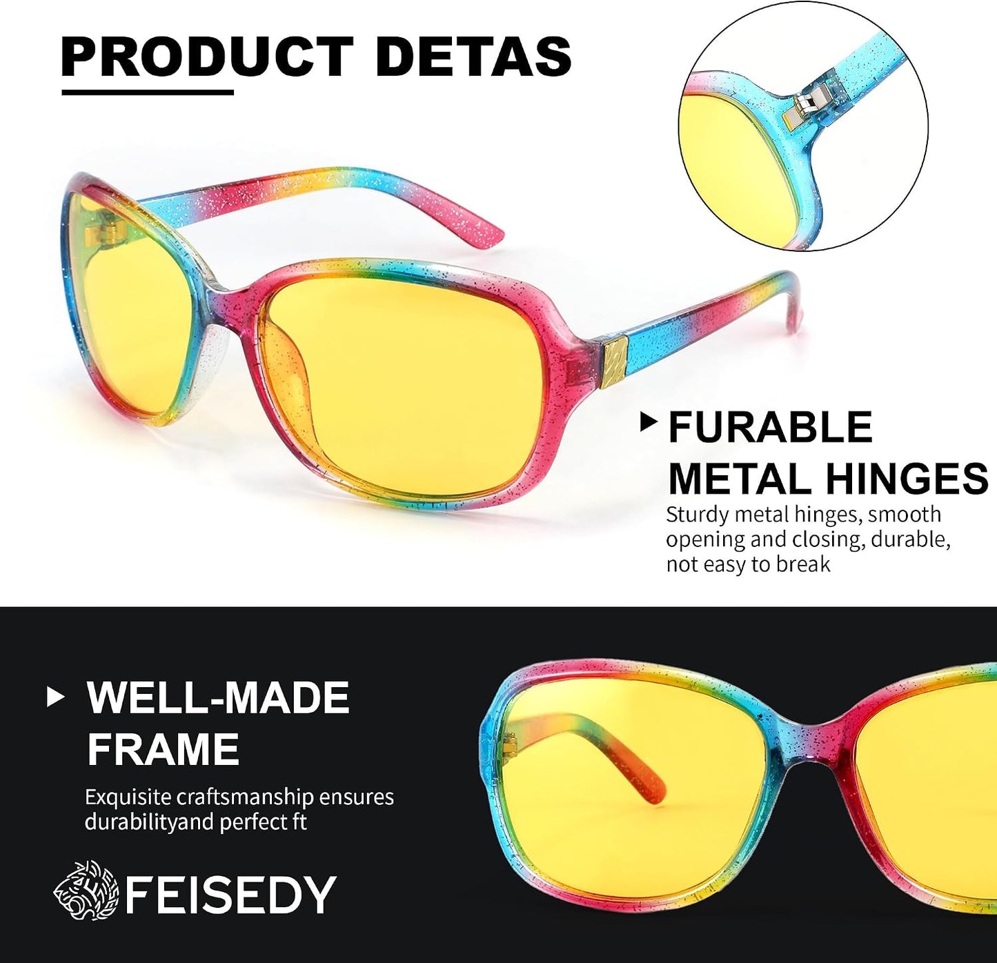 商品图片 56 | B081YY5RM3 | FEISEDY Classic Womens Night Glasses Driving Anti Glare Wrap Around Yellow Sunglasses B2548
