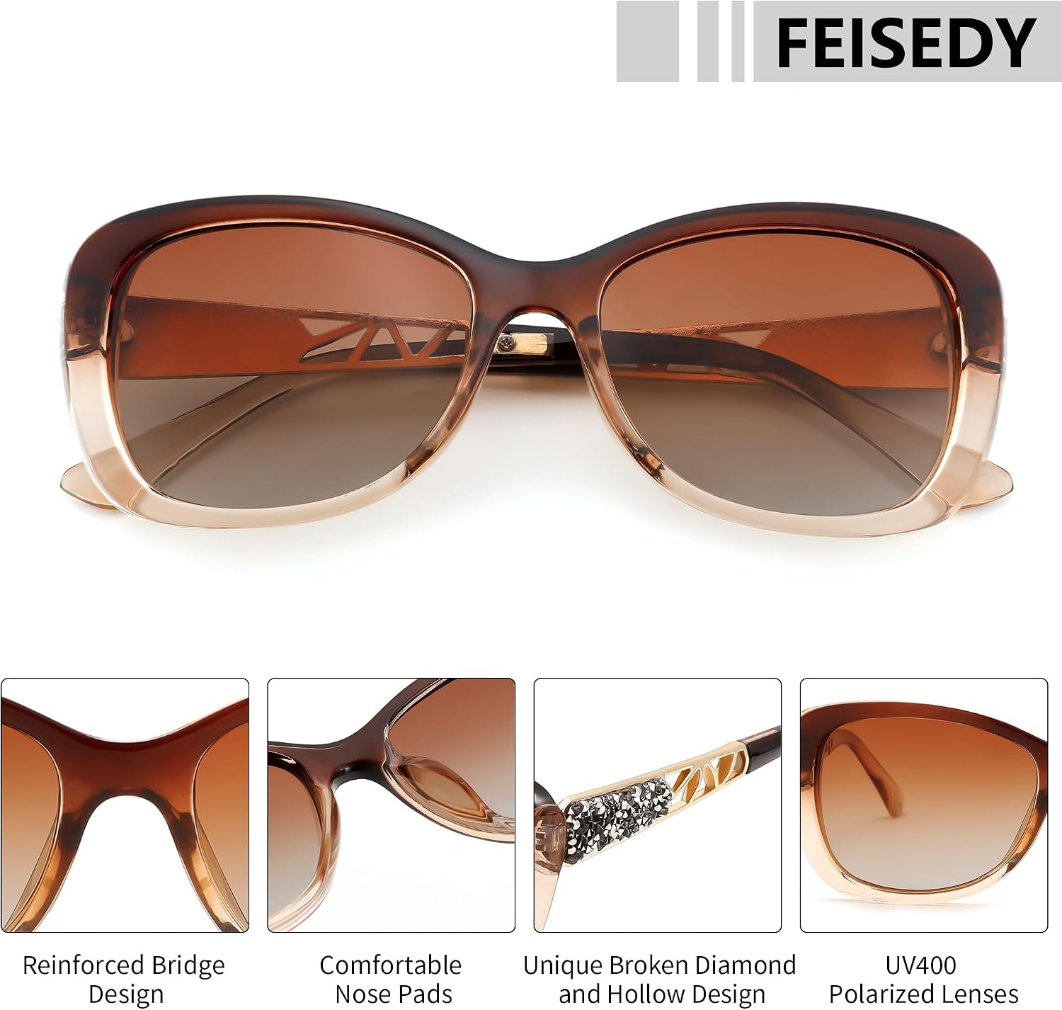 商品图片 28 | B0D2RBKKPD | FEISEDY Polarized Women Sunglasses Retro Shades Photochromic Lens Sparkling Crystal Sunglasses UV400 Protection B0144