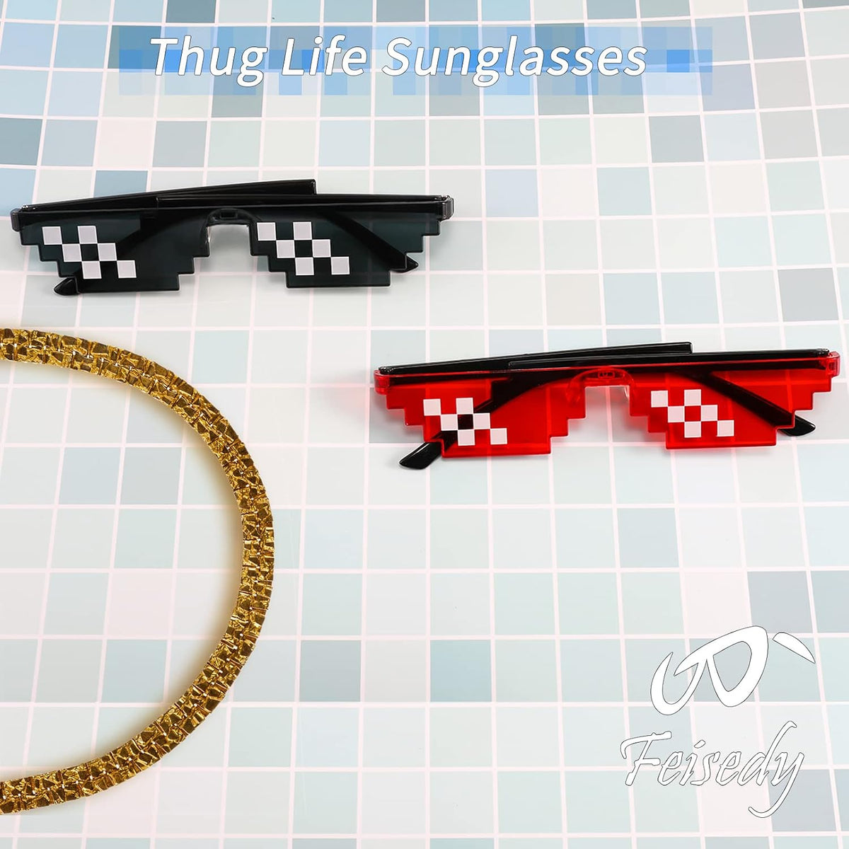 ÉÌƷͼƬ 15 | B09SCSCKL3 | FEISEDY 2PACK Thug Life Sunglasses Funny Pixelated Mosaic Gamer Glasses Party Disco Cool B2876-F2