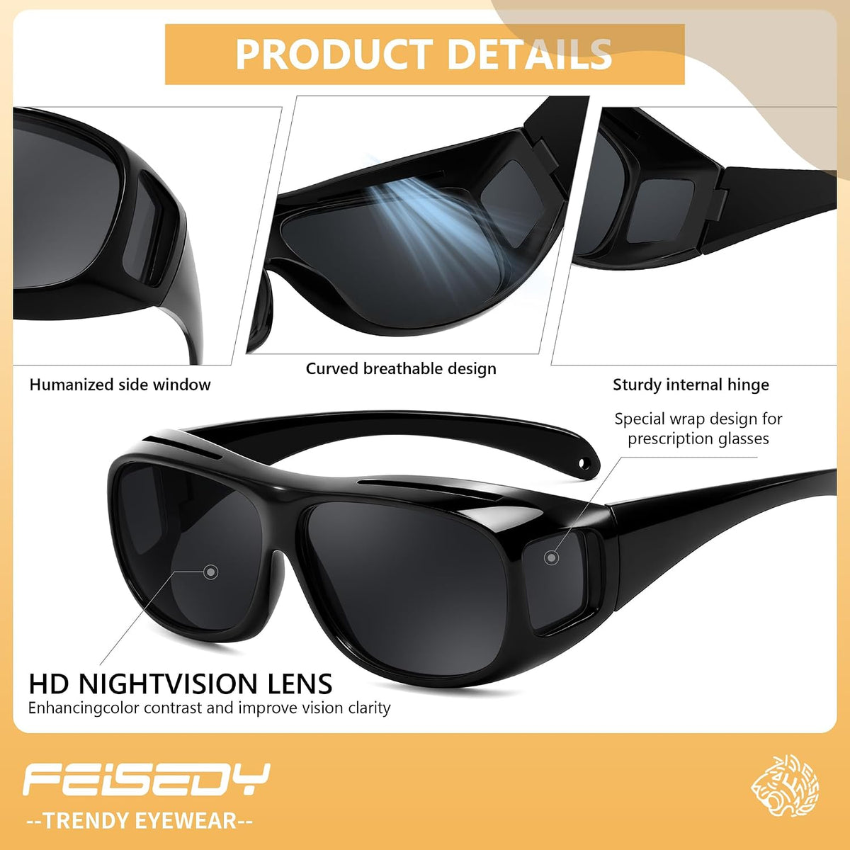 ÉÌƷͼƬ 3 | B0FWBRF3SR | FEISEDY Fit Over Glasses Sunglasses, Work Safety Goggles for Men Women, Wrap Around Sunglasses Outdoors B0343