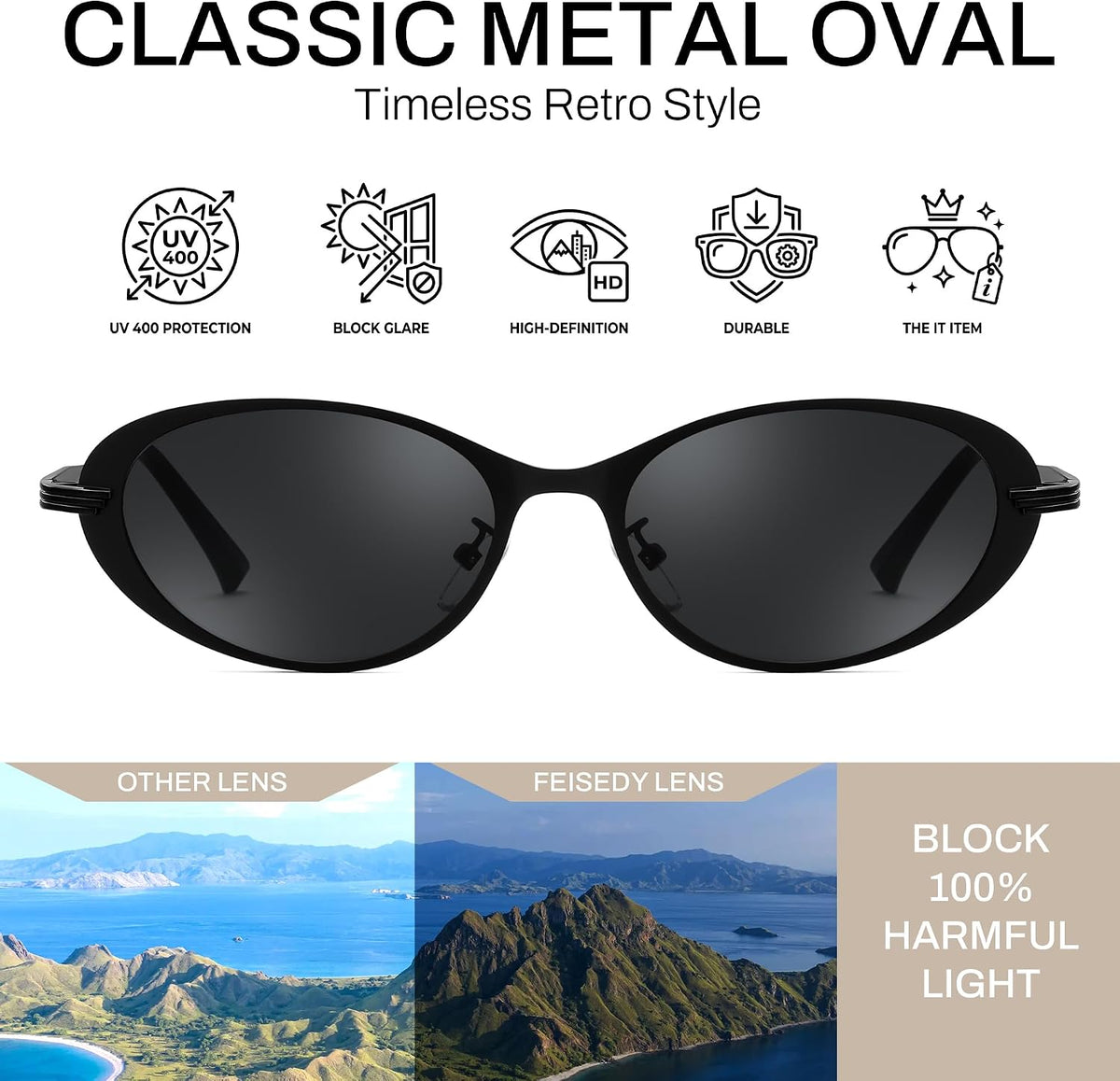 ÉÌƷͼƬ 17 | B0GVDPV1W4 | FEISEDY Metal Oval Sunglasses UV400 Protection for Women and Men B0429
