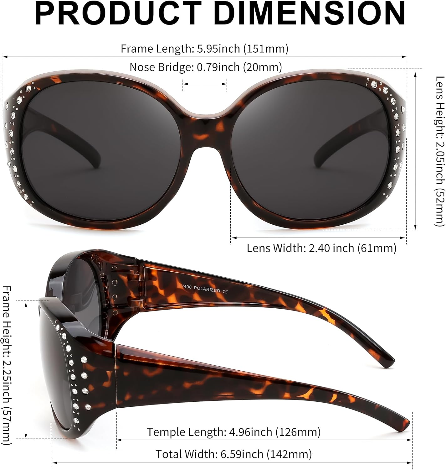 商品图片 40 | B0GRVLVZYS | FEISEDY Women's Polarized Wrap-Around Fit Over Sunglasses with Rhinestones, Anti-Glare Driving Sun Glasses B0362