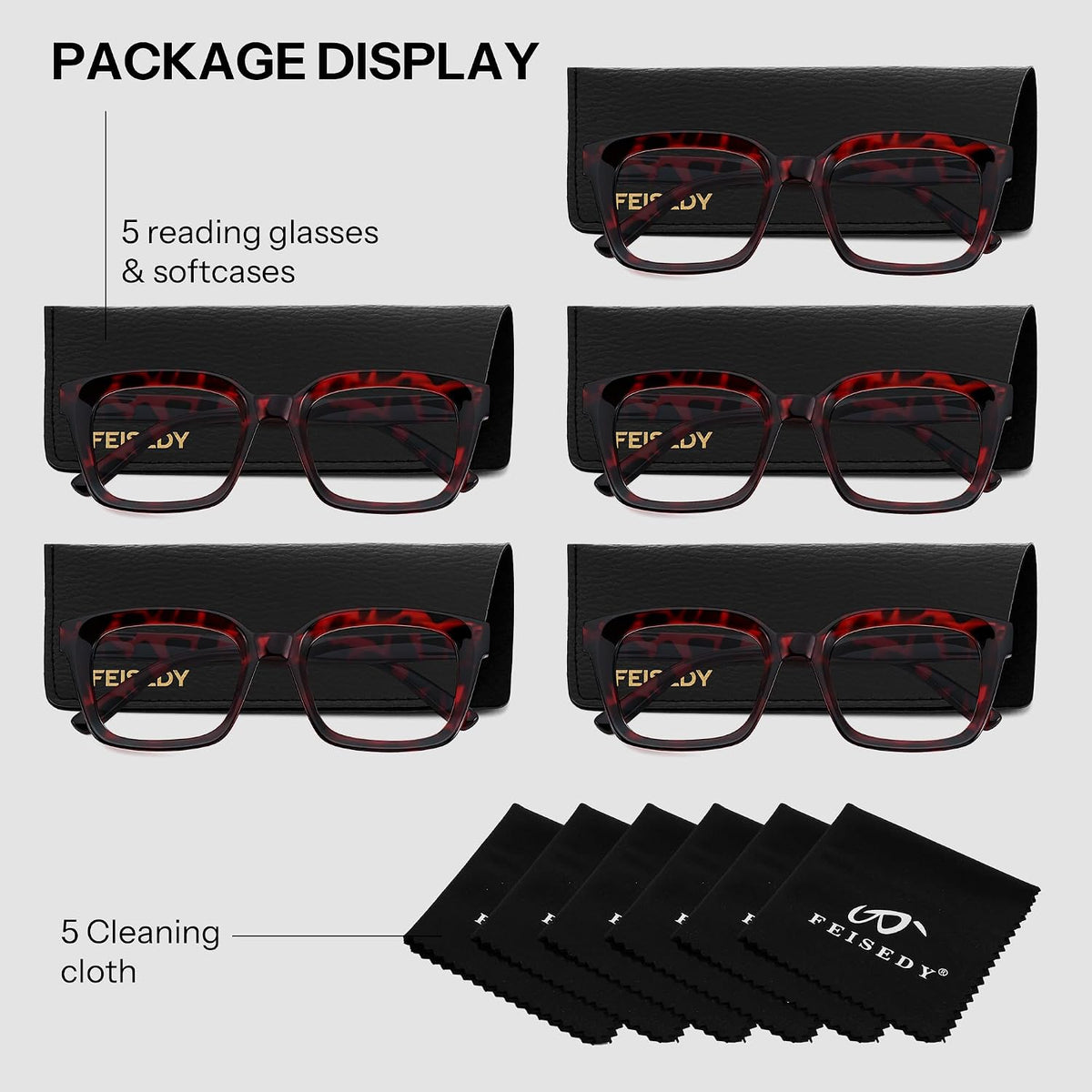 ÉÌƷͼƬ 39 | B0F7HQL9ND | FEISEDY 6/5 Pack Classic Reading Glasses Rectangular Readers B0297