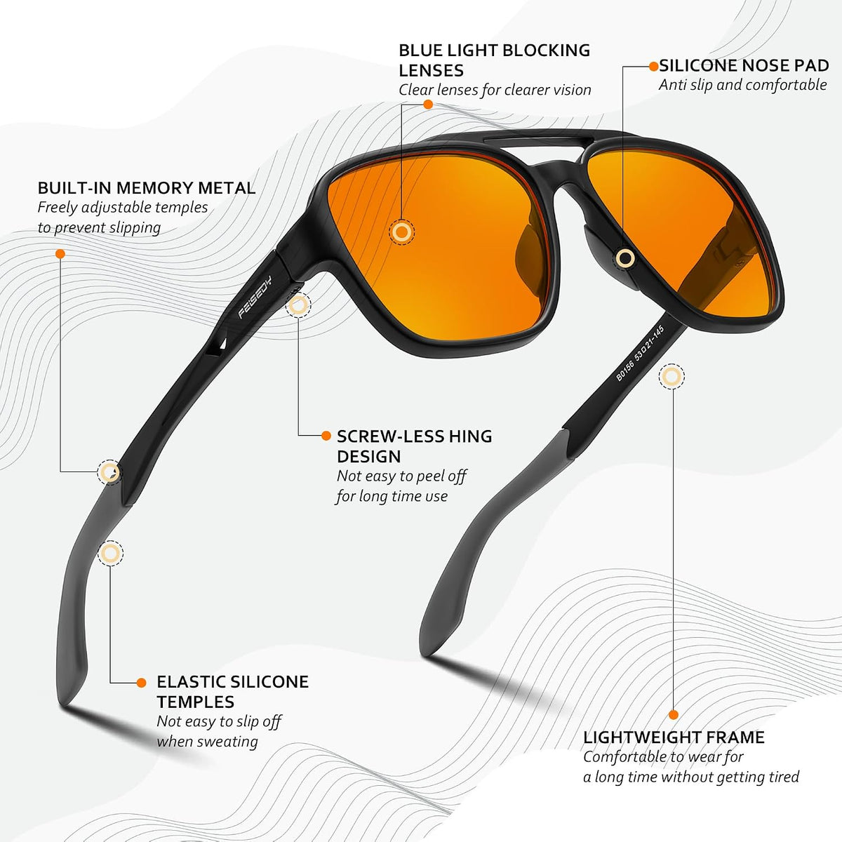 ÉÌƷͼƬ 36 | B0FQ5DRDJG | FEISEDY Orange Blue Light Blocking Glasses for Woman Men Amber Lenses Computer Gaming Glasses for Better Sleep