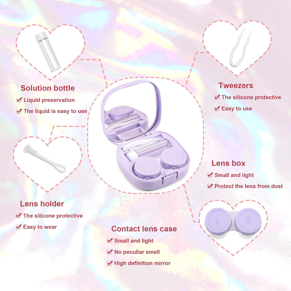 商品图片 8 | B0CND2TZC4 | FEISEDY Portable Cute Contact Lens Case Remover Tool With Mirror Tweezers Kit for Women and Girl B0081