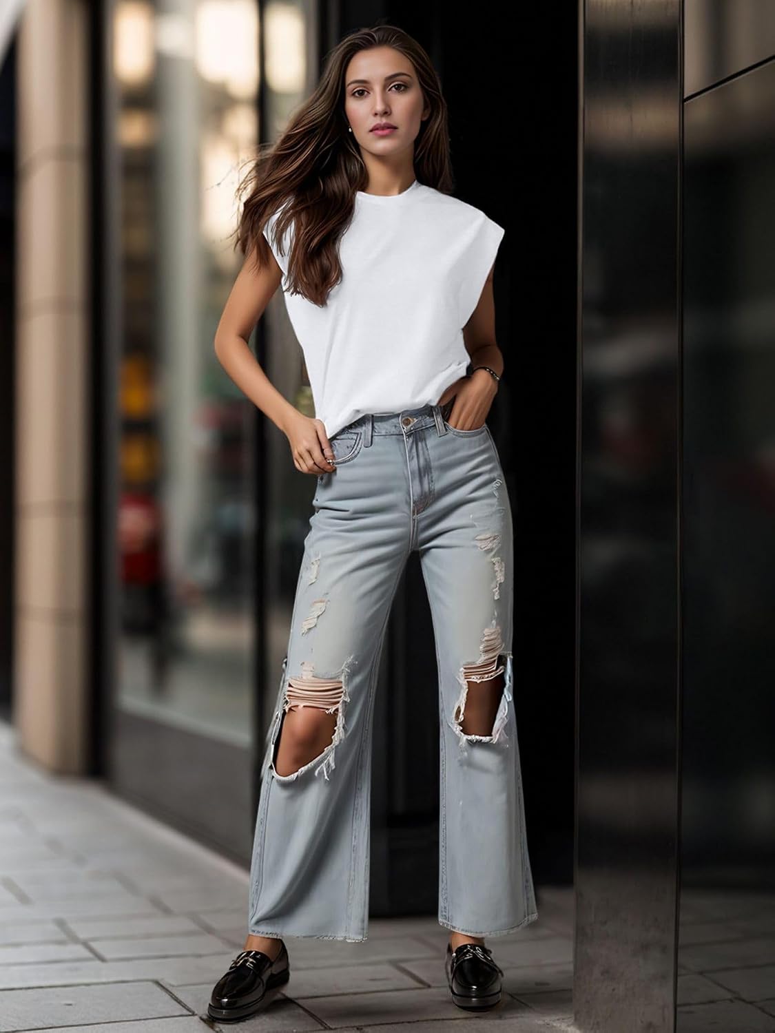 商品图片 3 | B0GYPHLC8X | Womens T Shirts Cotton Cap Sleeve Crew Neck, Loose Fit Basic Tops Women, Casual Soft Ladies Summer Tees S-XL, White