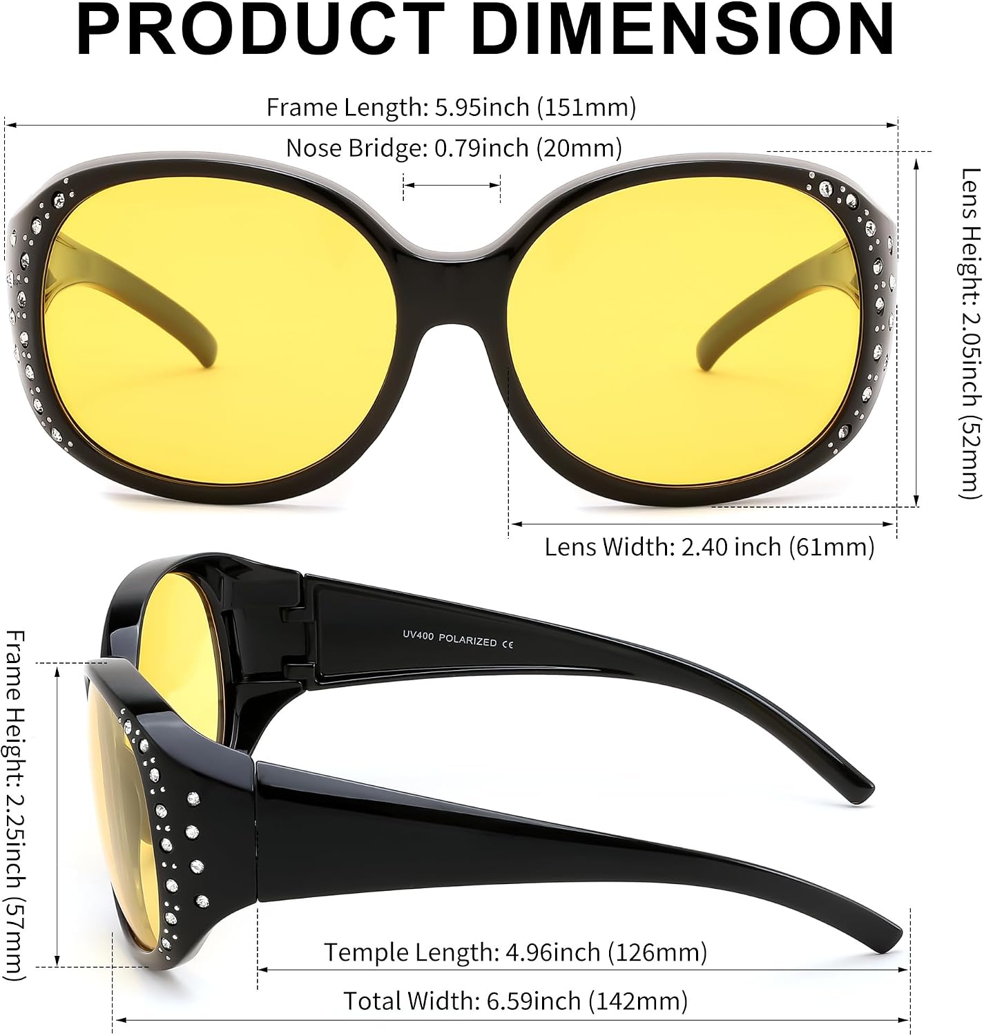 商品图片 12 | B0GRVLVZYS | FEISEDY Women's Polarized Wrap-Around Fit Over Sunglasses with Rhinestones, Anti-Glare Driving Sun Glasses B0362