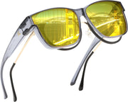 Transparent / 60 Millimeters | B0DJS77P9H | FEISEDY Night Vision Driving Glasses Anti Glare Fit Over Glasses for Men Women Polarized Nighttime B0250