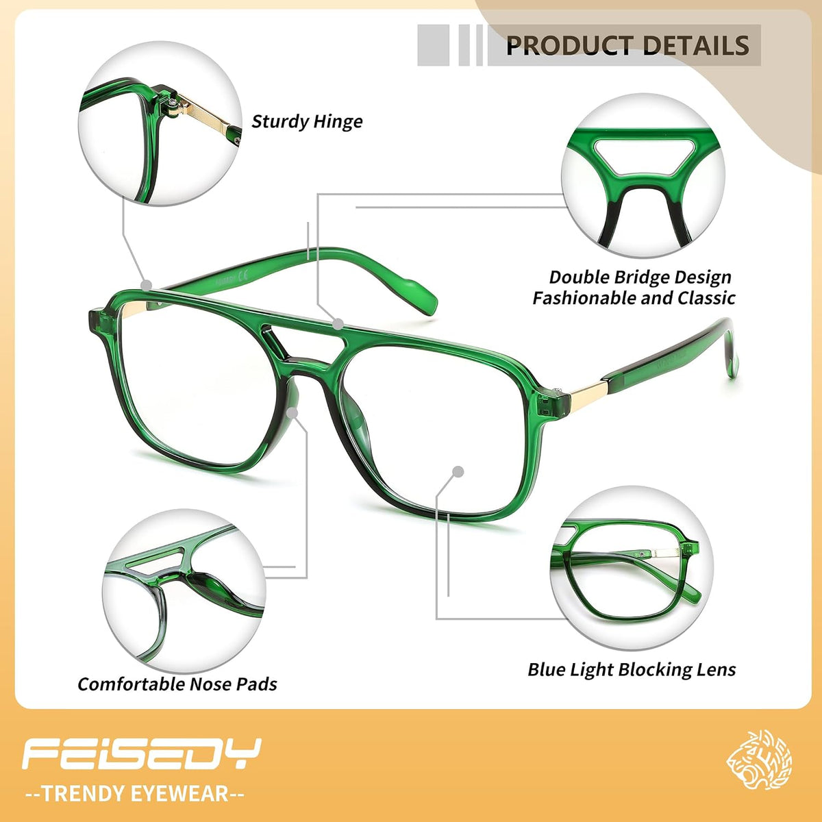 ÉÌƷͼƬ 55 | B0DPLTC8K6 | FEISEDY Vintage Square Blue Light Blocking Glasses Women Men 70s Flat Aviator Glasses Computer Anti Glare B0062