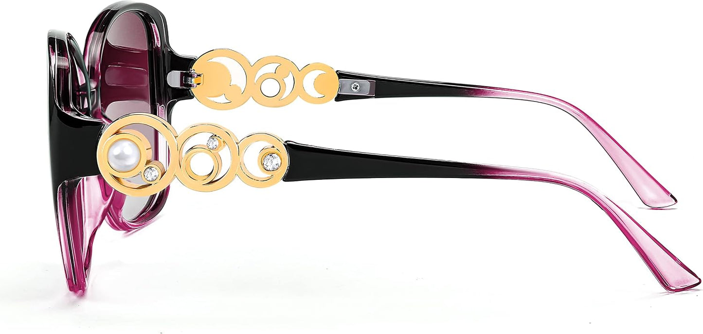 商品图片 59 | B0BJ71VZCB | FEISEDY Women's Fashion Sunglasses, Oversized Square Frame with Pearl Sparkling, Polarized UV Protection B2821