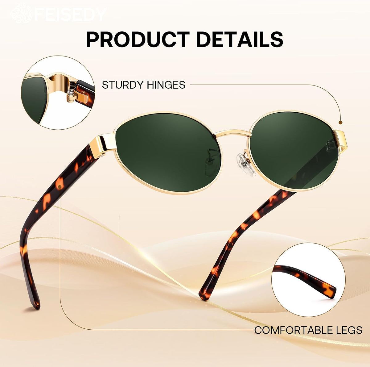 ÉÌƷͼƬ 24 | B0GK19LPFF | FEISEDY Retro Oval Metal Y2K Sunglasses for Women Men Small Frame B0402