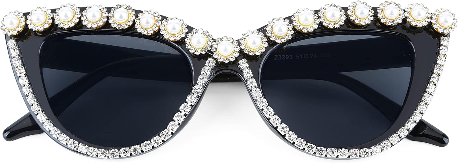 商品图片 34 | B0BZ7YMM4F | FEISEDY Oversized Women Cat Eye Rhinestone Sunglasses Costume Party B2360