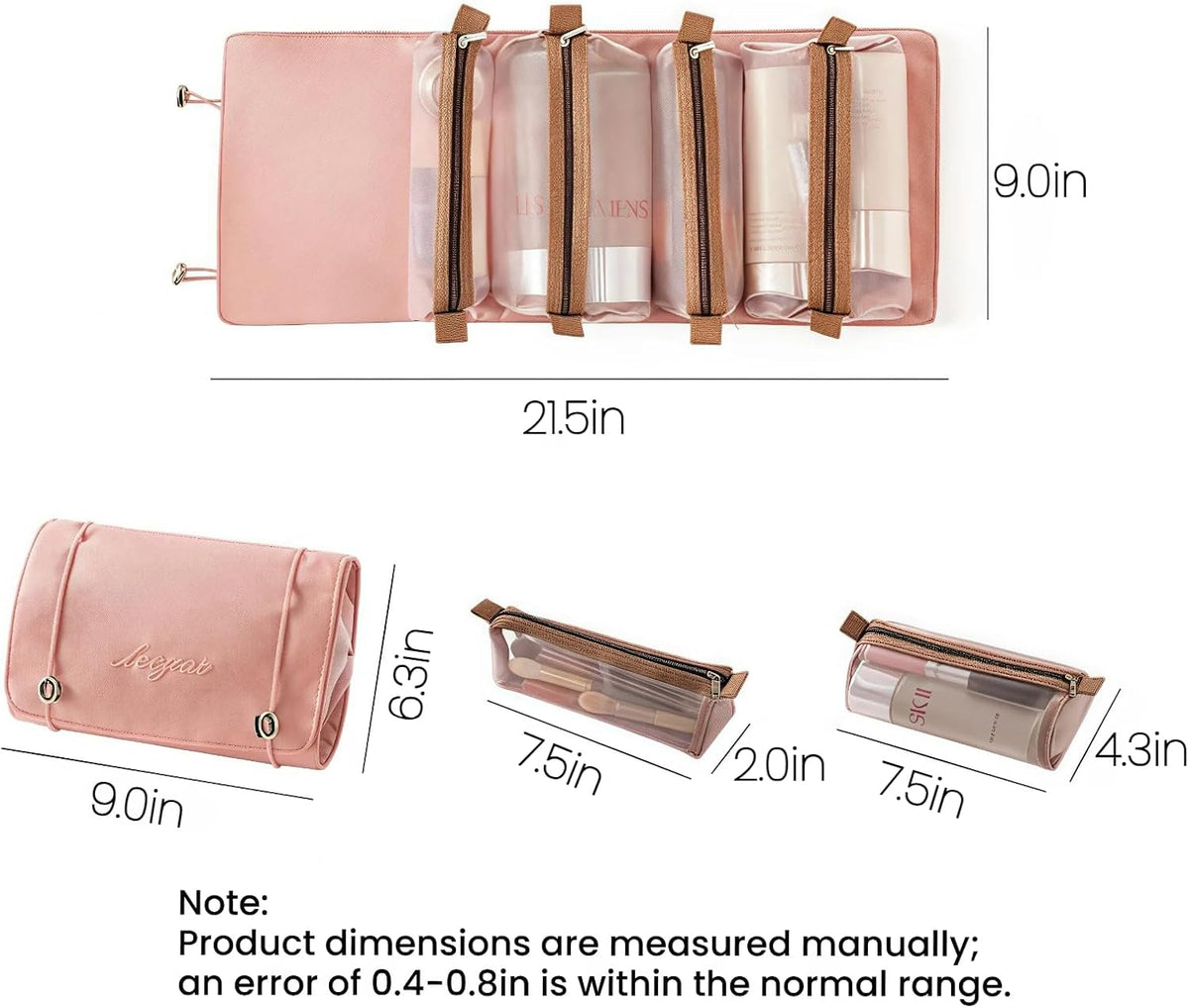 商品图片 7 | B0H2HFYNR8 | Roll Up Toiletry Bag for Travel, 4 in 1 Detachable Travel Wash Large Capacity Portable Cosmetic Organizer Makeup Bags, Pink