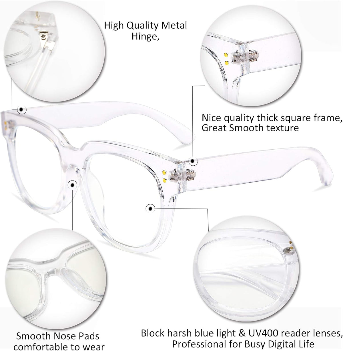 ÉÌƷͼƬ 12 | B0DBQFZT73 | FEISEDY Retro Square Thick Big Frame Blue Light Blocking Reading Glasses Anti Glare Digital Eyestrain Reader B2523