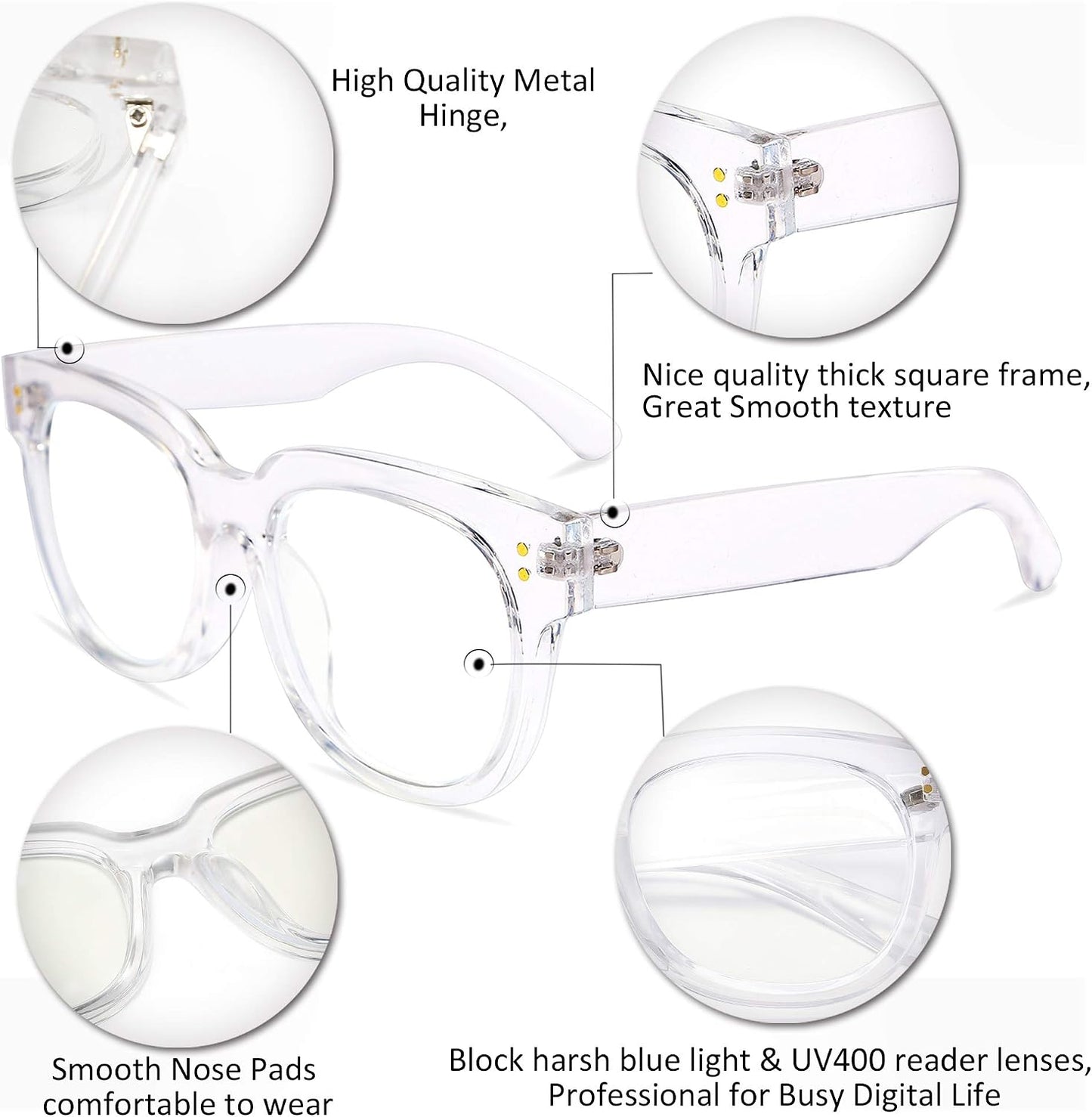 商品图片 12 | B0DBQFZT73 | FEISEDY Retro Square Thick Big Frame Blue Light Blocking Reading Glasses Anti Glare Digital Eyestrain Reader B2523