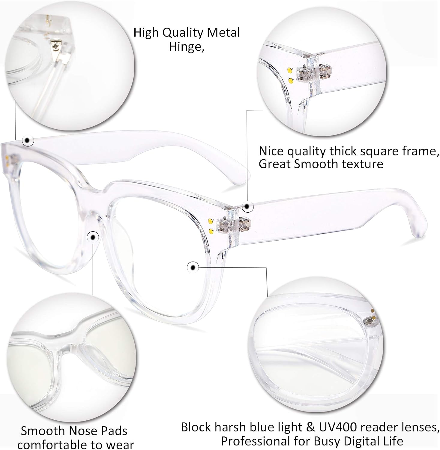商品图片 12 | B0DBQFZT73 | FEISEDY Retro Square Thick Big Frame Blue Light Blocking Reading Glasses Anti Glare Digital Eyestrain Reader B2523