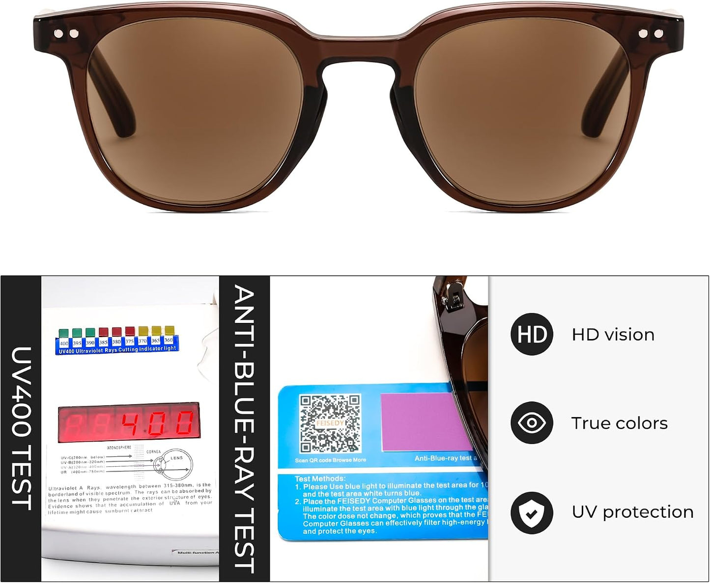 商品图片 12 | B0CSNK73XH | FEISEDY Round Reading Sunglasses for Men and Women Stylish Blue Light Blocking Readers B0113