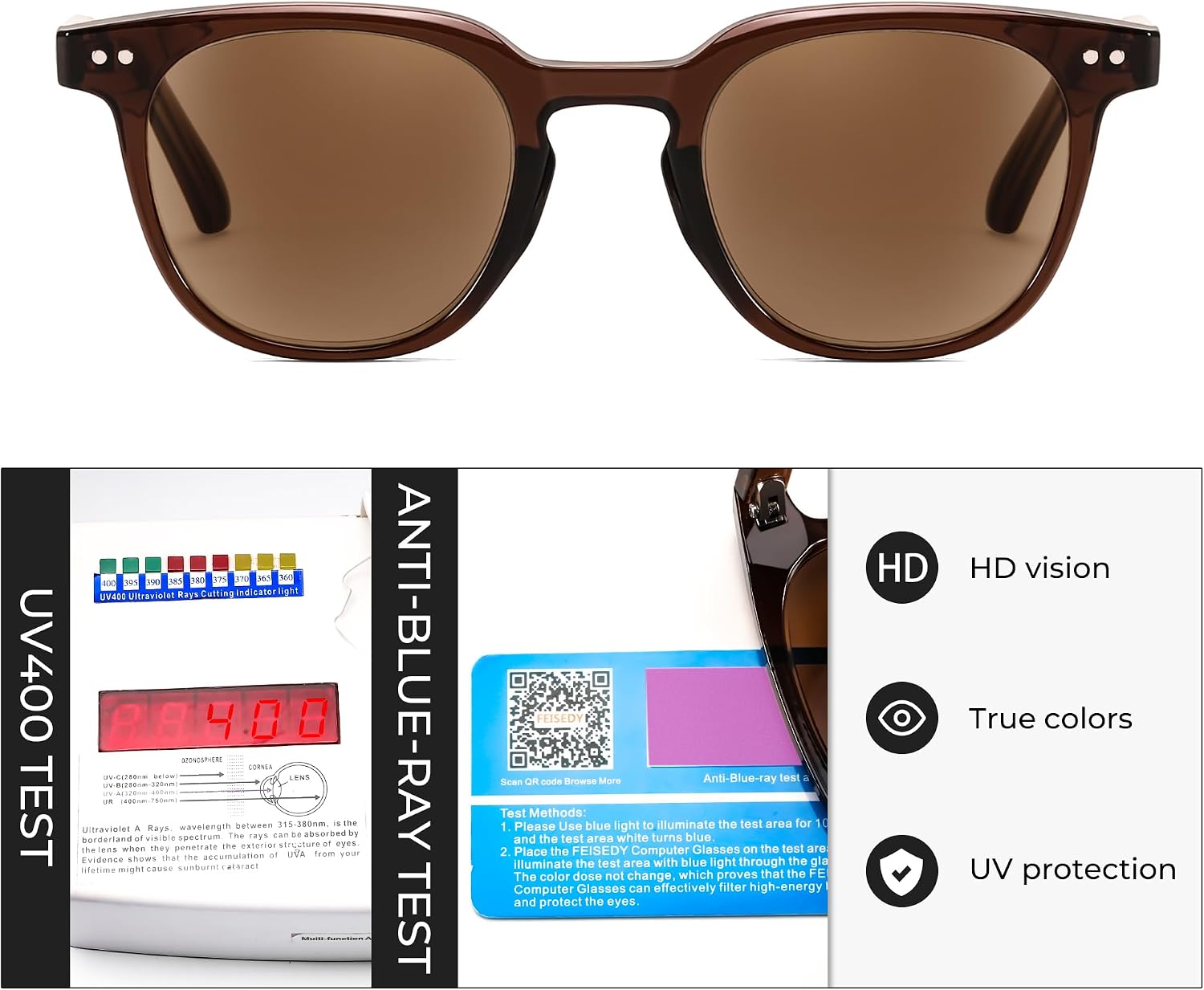 商品图片 12 | B0CSNK73XH | FEISEDY Round Reading Sunglasses for Men and Women Stylish Blue Light Blocking Readers B0113