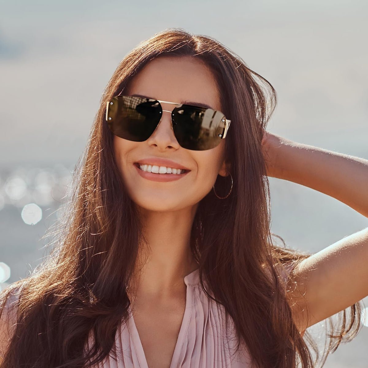 ÉÌƷͼƬ 17 | B0CP2666ZB | FEISEDY Trendy Aviator Sunglasses for Women Men Retro Metal Rimless Frame Square Shades B2985