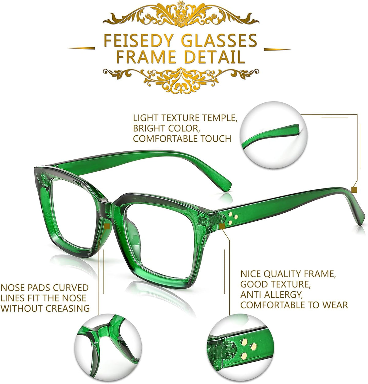 ÉÌƷͼƬ 13 | B082SGFPVF | FEISEDY Glasses Frame Womens, Square Thick Eyeglasses Frame, Classic Eyewear for Men B2461