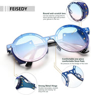 ÉÌƷͼƬ 3 | B0CZDVFVSJ | FEISEDY Retro Round Steampunk Sunglasses Women Men Vintage Eyewear Metal Frame Leatherwear B0140