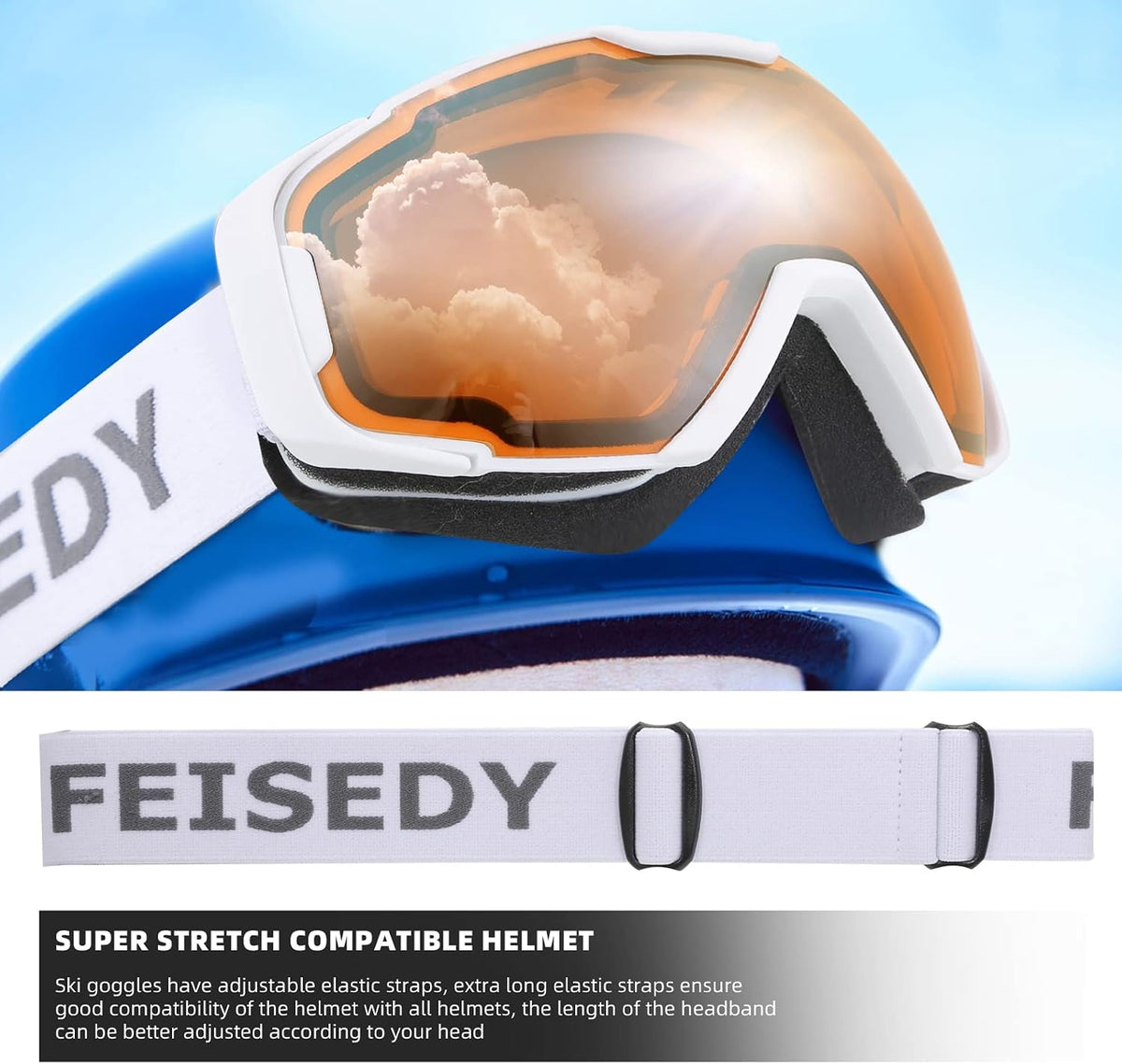 商品图片 63 | B0GHRB6WCQ | FEISEDY Ski Goggles, OTG Snow Sport Goggles for Adult Youth, Anti-Fog UV400 Protection Bendable Dual-Lenses B2961