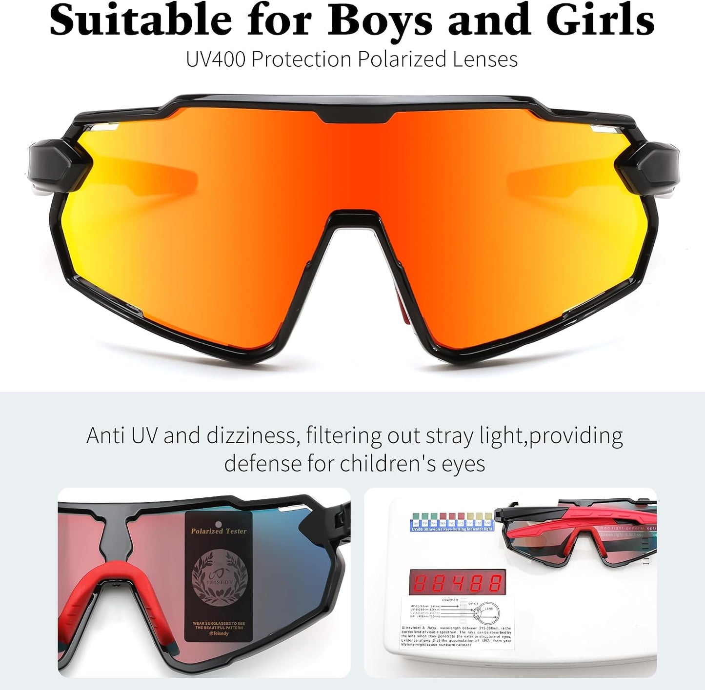 商品图片 16 | B0D6XZ67Q2 | FEISEDY Kids Teens Baseball Polarized Sunglasses Lightweight Frame UV400 Sports Cycling Shades for Boys Girls B0190