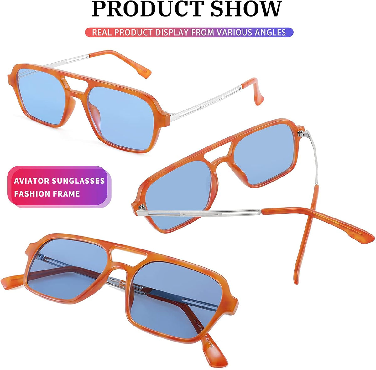ÉÌƷͼƬ 9 | B0925V3NP4 | FEISEDY Vintage Square 70s Flat Aviator Sunglasses Women Men Metal Design Shades B2752