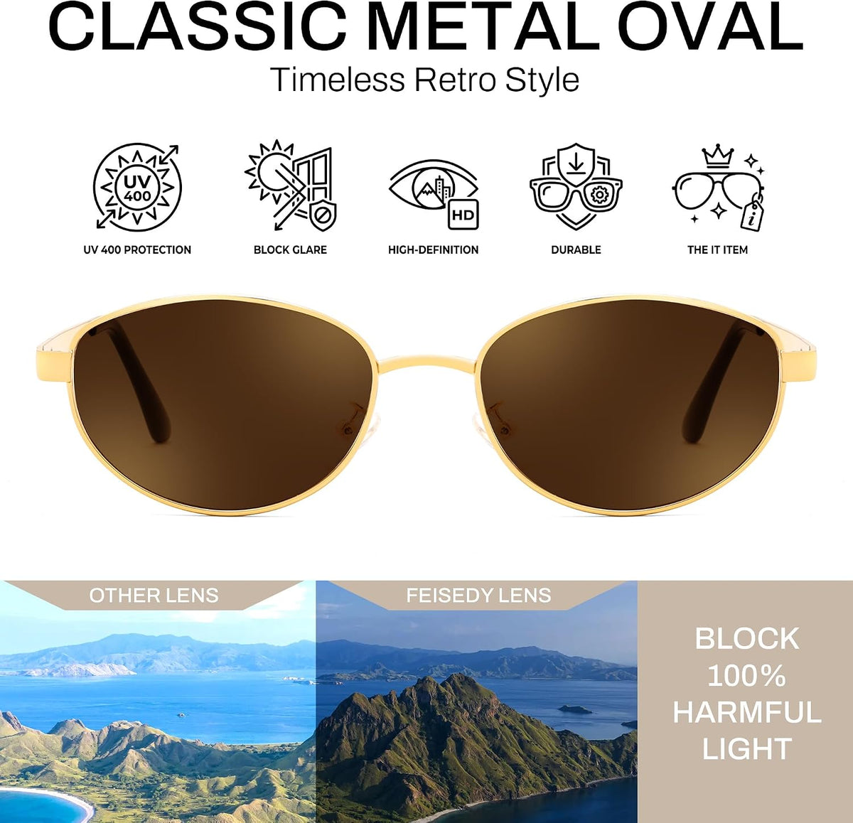 ÉÌƷͼƬ 38 | B0GVDQNHD2 | FEISEDY Oval Metal Sunglasses for Women and Men, Classic UV400 Protection Shades Retro Trendy Driving Fishing Eyewear B0430