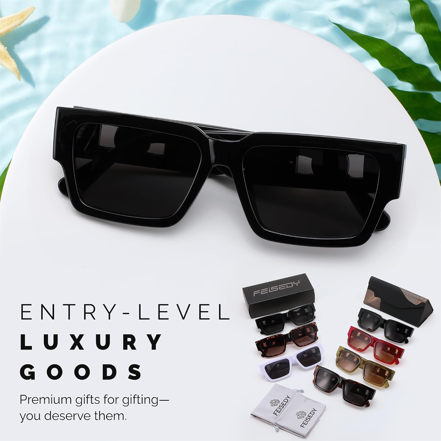 商品图片 7 | B0GD5FWDBC | FEISEDY Retro Trendy Rectangle Polarized Sunglasses for Women Men,Classic Narrow Square Sun Glasses B0314