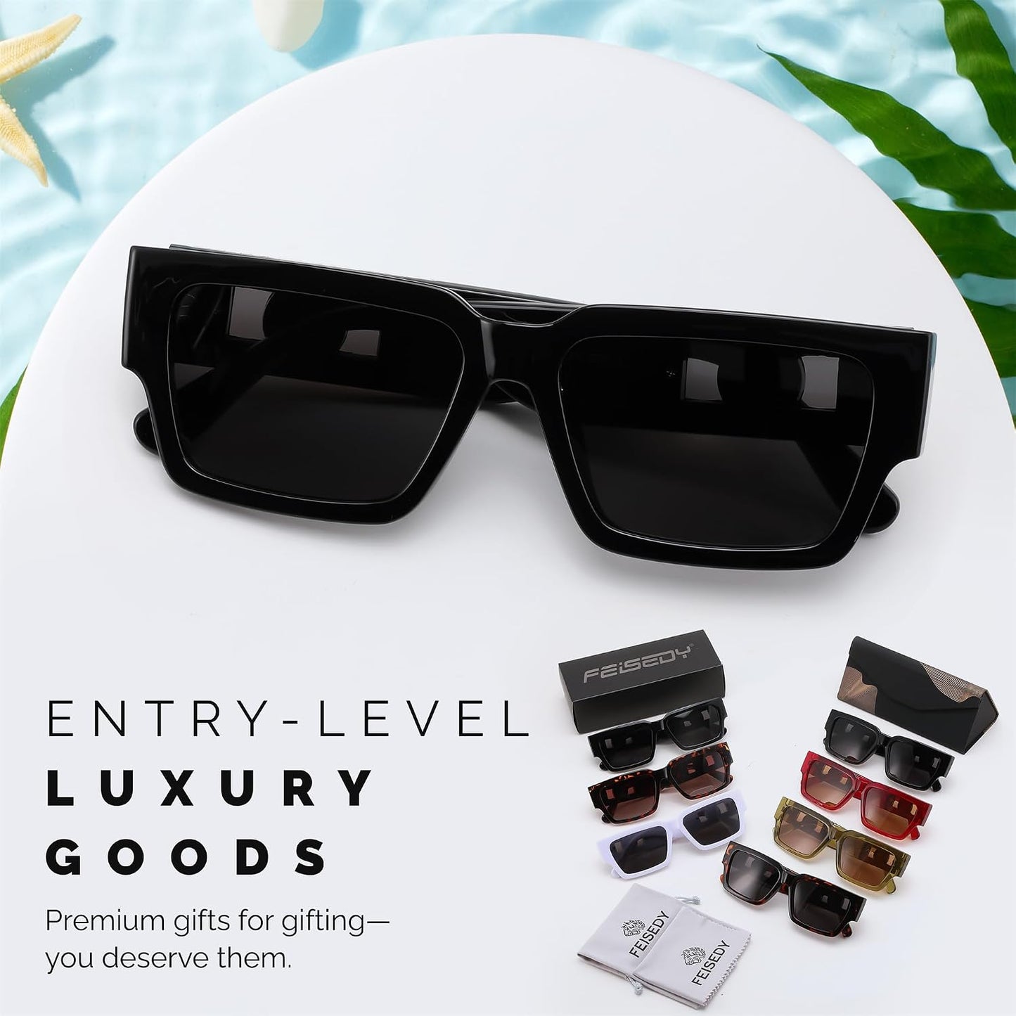 商品图片 7 | B0GD5FWDBC | FEISEDY Retro Trendy Rectangle Polarized Sunglasses for Women Men,Classic Narrow Square Sun Glasses B0314