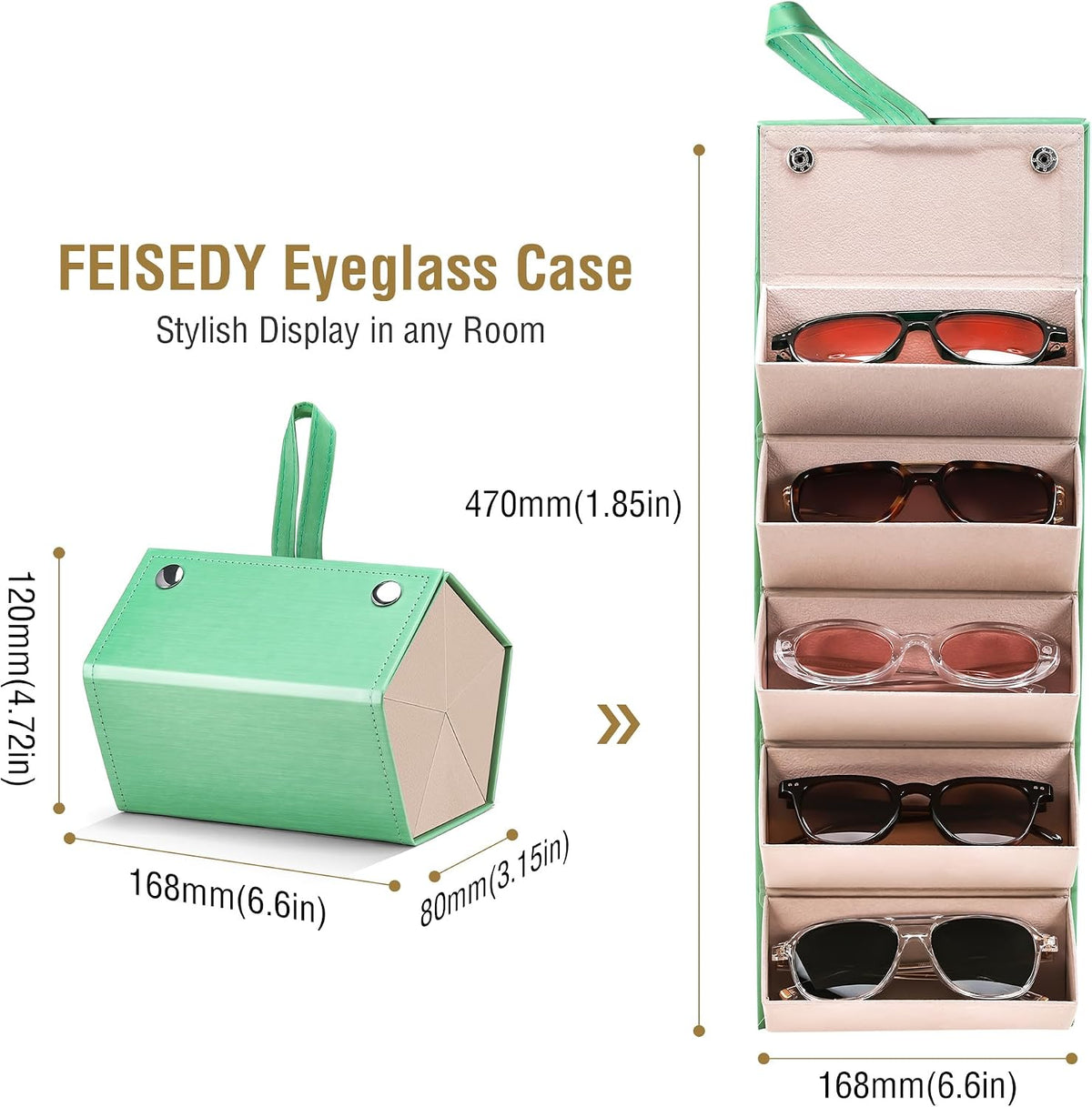 ÉÌƷͼƬ 39 | B0CSFHKMSS | FEISEDY Sunglasses Organizer 5 Slots Travel Glasses Case,Hanging Eyewear Holder Fashionable PU Leather Eyeglass Case B0087