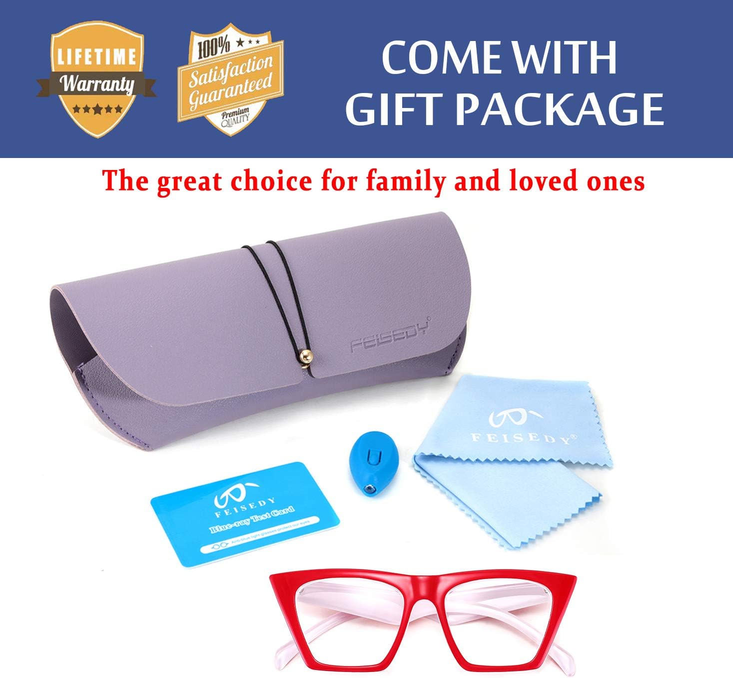 商品图片 7 | B08VNQPH3Y | FEISEDY Square Cat Eye Reading Glasses Blue Light Blocking Women Fashion Cateye Reader Anti Glare Digital Eyestrain B2604