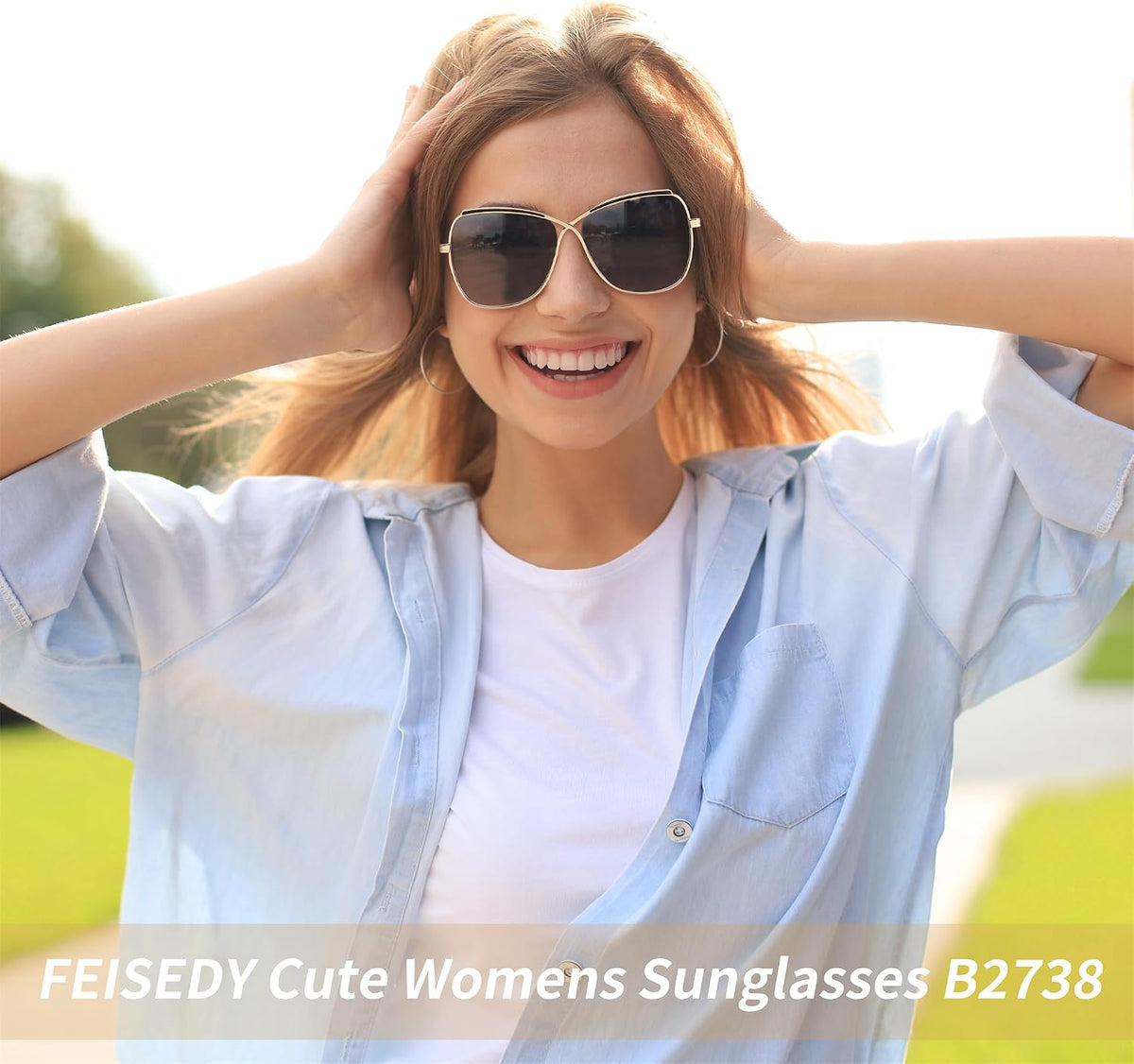 ÉÌƷͼƬ 38 | B08SJ7XN69 | FEISEDY Womens Cute Sunglasses Oversized Butterfly X Shape Design Cateye Lady Sunglasses B2738