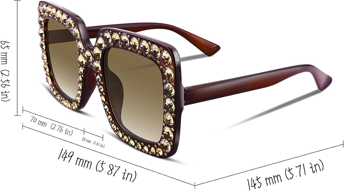 ÉÌƷͼƬ 66 | B077GMJCV8 | FEISEDY Women Sparkling Crystal Sunglasses Oversized Square Thick Frame B2283