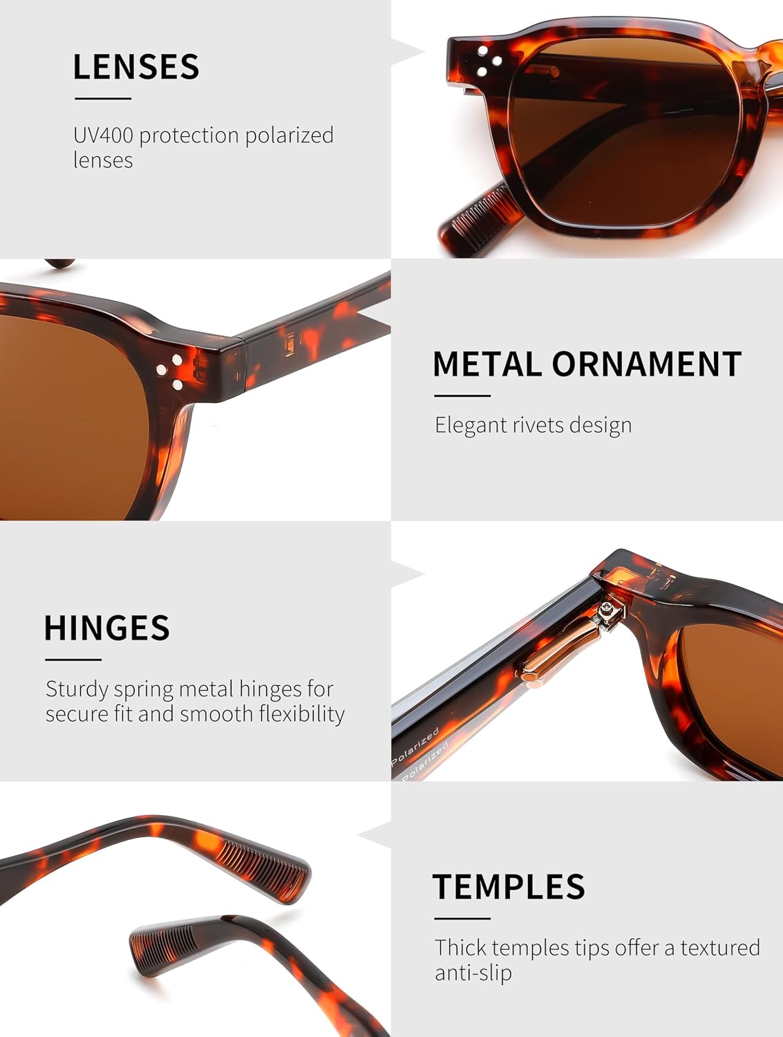 ÉÌƷͼƬ 24 | B0H83DD892 | FEISEDY Retro Thick Polarized Square Sunglasses for Women Men B0458