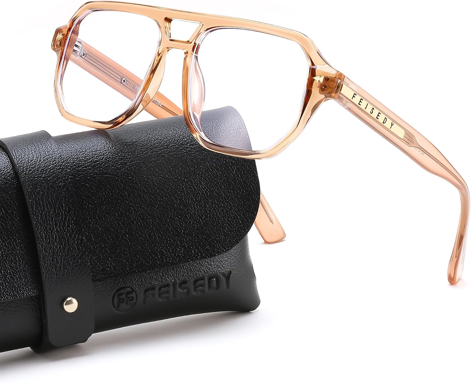 Champagne / 49 Millimeters | B0FHKFJ7VM | FEISEDY Aviator Blue Light Glasses for Men Women, Retro 70s Style Design TR90 Anti Glare Digital Eyestrain & Daily Wear B0284