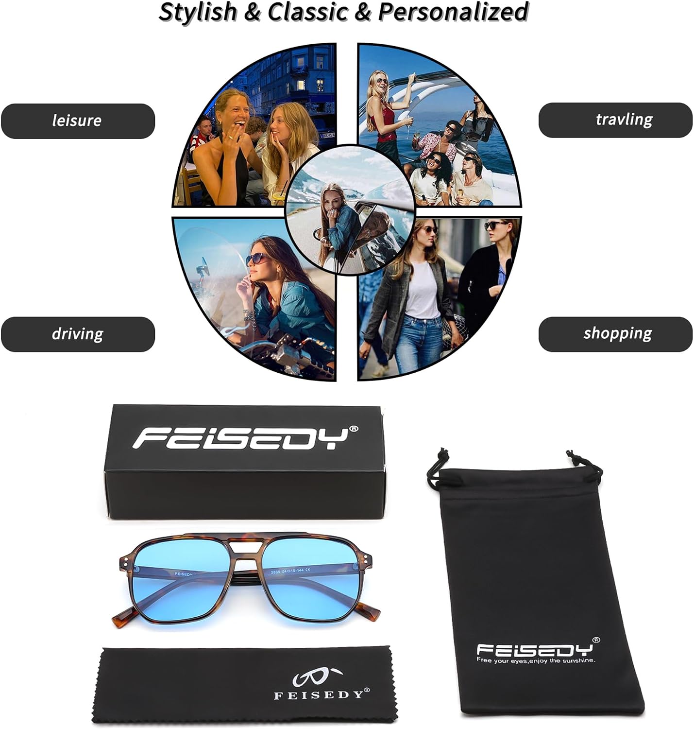 商品图片 67 | B09J8999GR | FEISEDY Retro Square Aviator Sunglasses Women Men 70s Vintage Trendy Plastic Frame Sun Glasses B2835