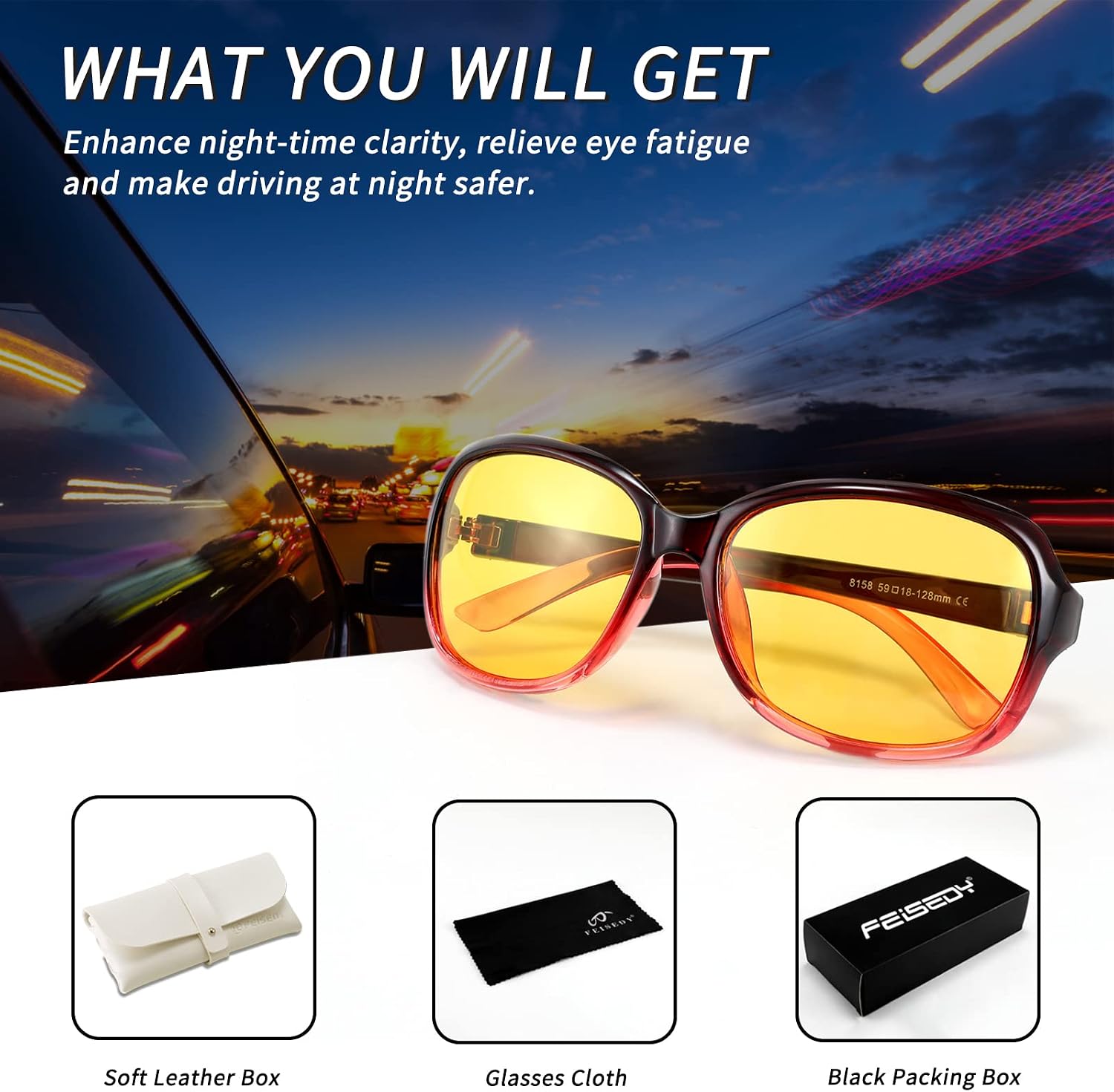 商品图片 81 | B081YY5RM3 | FEISEDY Classic Womens Night Glasses Driving Anti Glare Wrap Around Yellow Sunglasses B2548