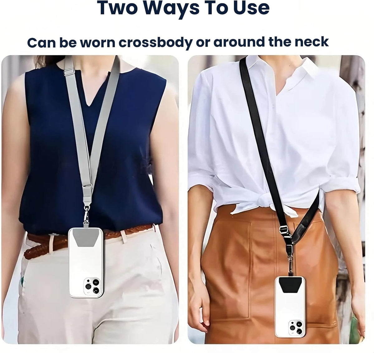 商品图片 4 | B0G4D7VYX6 | Phone Lanyard, Adjustable Neck Strap & Phone Patches, Compatible with Most Smartphones, Black/Grey Lanyards
