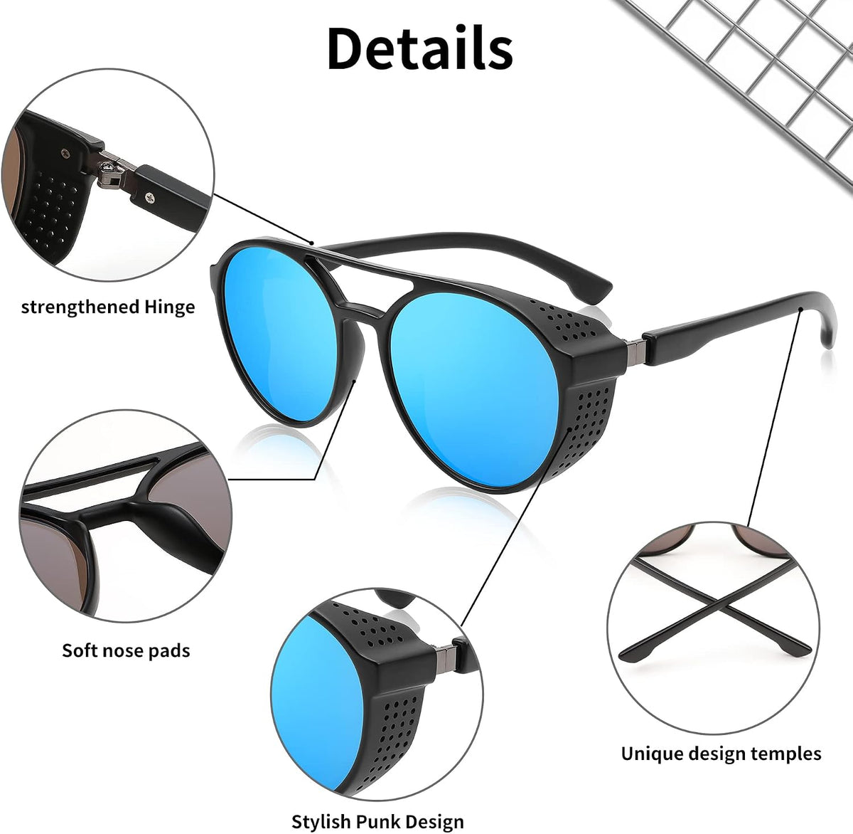ÉÌƷͼƬ 5 | B0B6HWK6X1 | FEISEDY Classic Steampunk Sunglasses for Men Women Retro Round Gothic Shades Eyewear UV400 Protection B2957