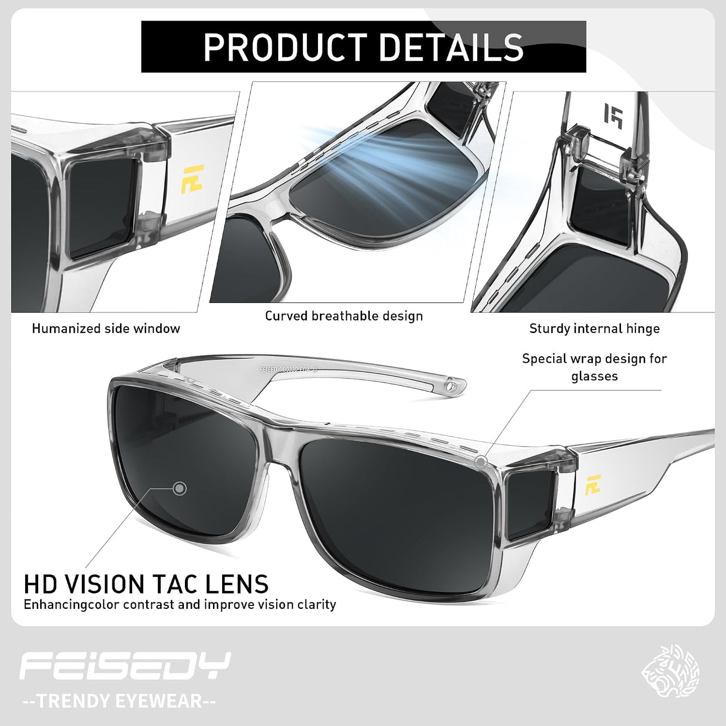 商品图片 3 | B0GR4T274K | FEISEDY Polarized Fit Over Glasses Sunglasses Driving Outdoors B0330