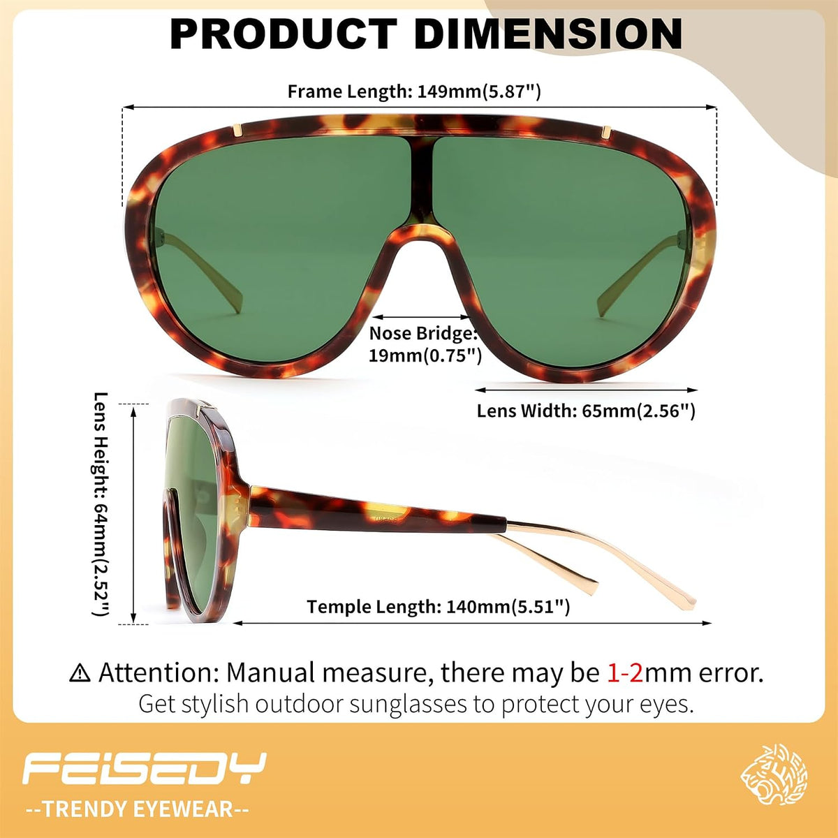 ÉÌƷͼƬ 37 | B085PPHWTZ | FEISEDY Retro Oversized Sunglasses Women Men One Piece Frame B2580