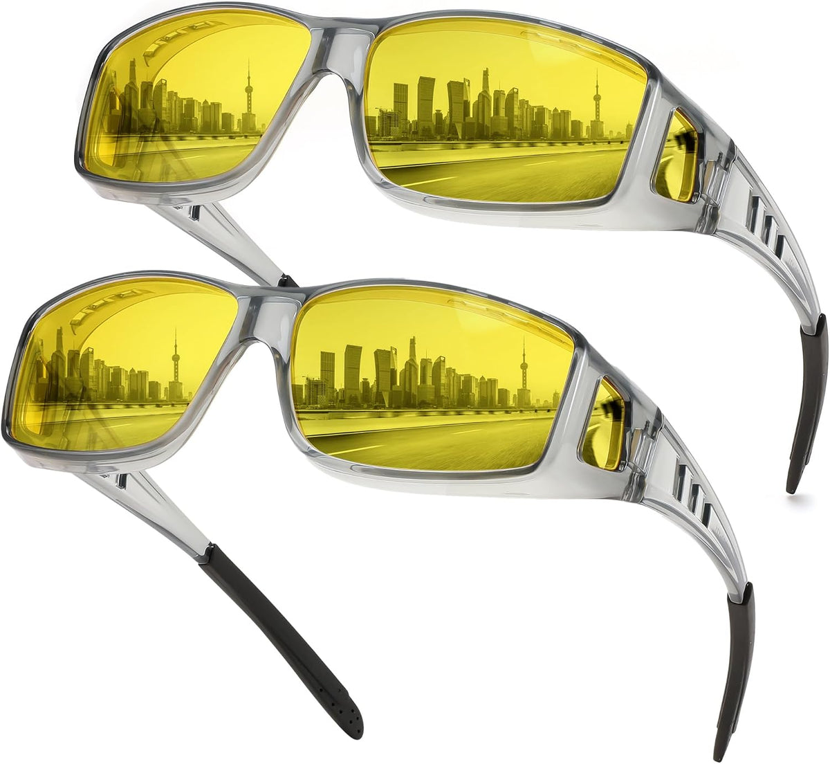 Grey*2 / 60 Millimeters | B0FWRSWRM7 | FEISEDY Polarized Fit Over Glasses Sunglasses Men Women Wrap Around B2593