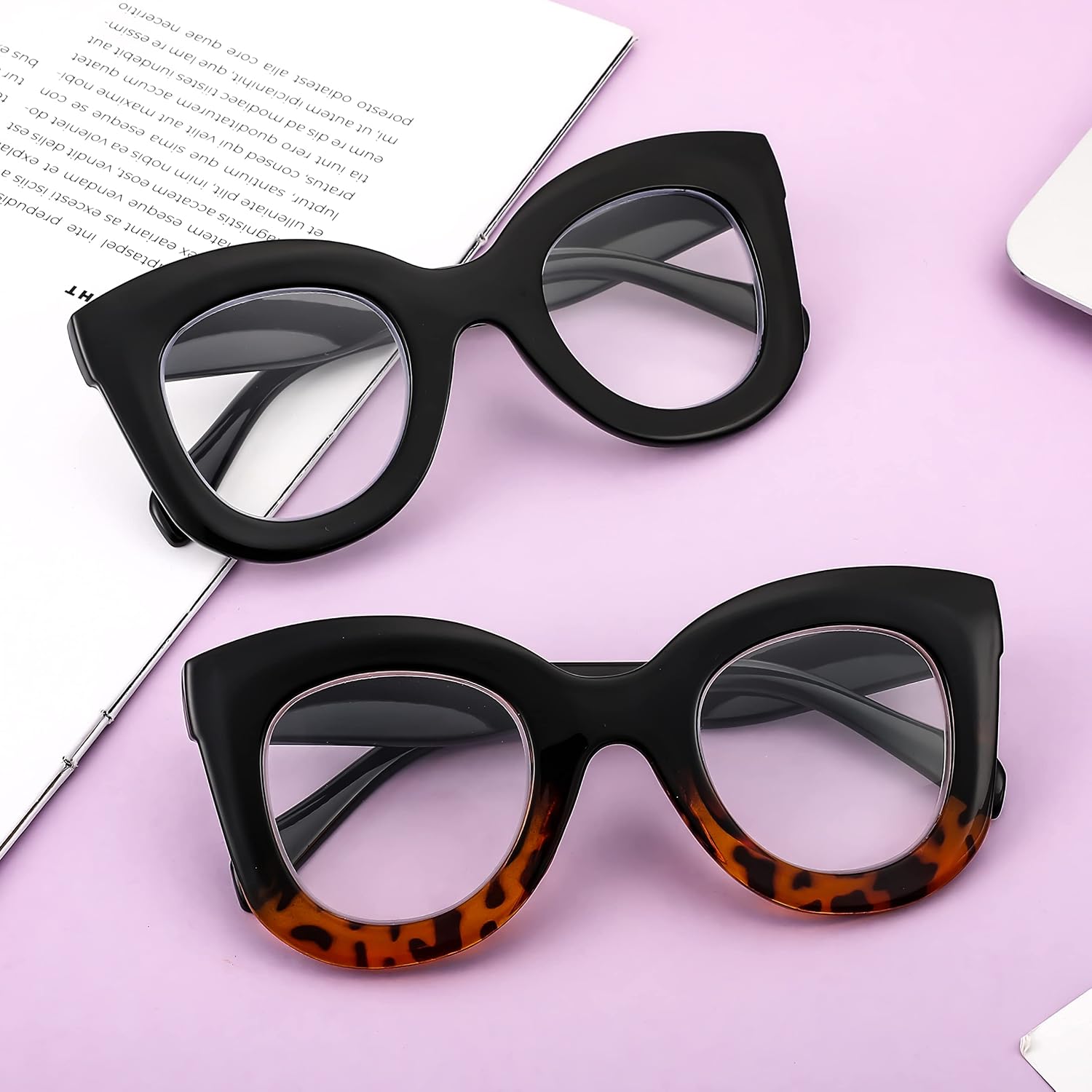 商品图片 7 | B0BGXNJFW2 | FEISEDY Retro Oversized Blue Light Blocking Reading Glasses Thick Frame Anti Glare Digital Eyestrain Readers B2980