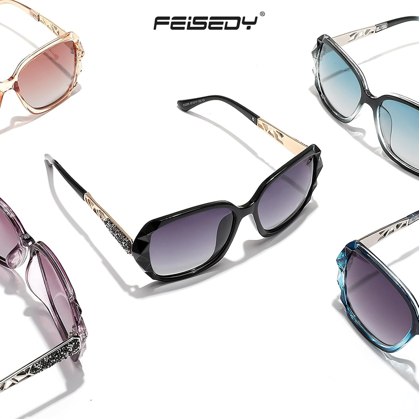 商品图片 6 | B079GT4RXH | FEISEDY Polarized Women Square Sunglasses Sparkling Composite Shiny Frame B2289